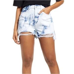 NWT BP. Destroyed High Rise Blue Bleach Dyed Jean Shorts Size 24"